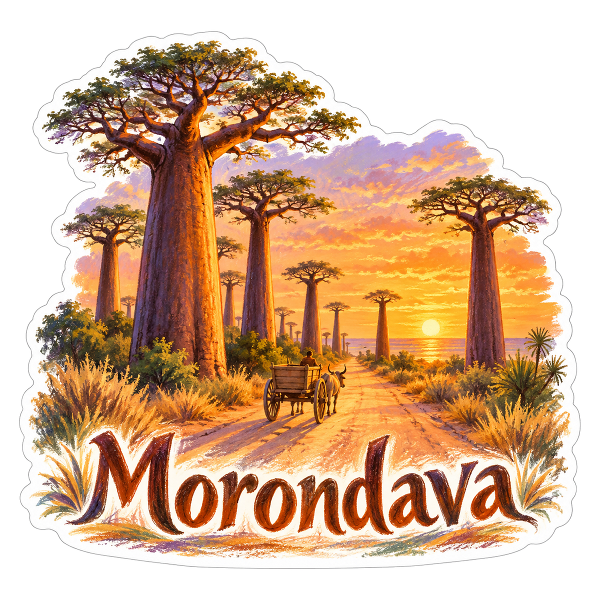 Morondava Baobab Trees and Sunset Cart Art Vinyl Decal Stickers