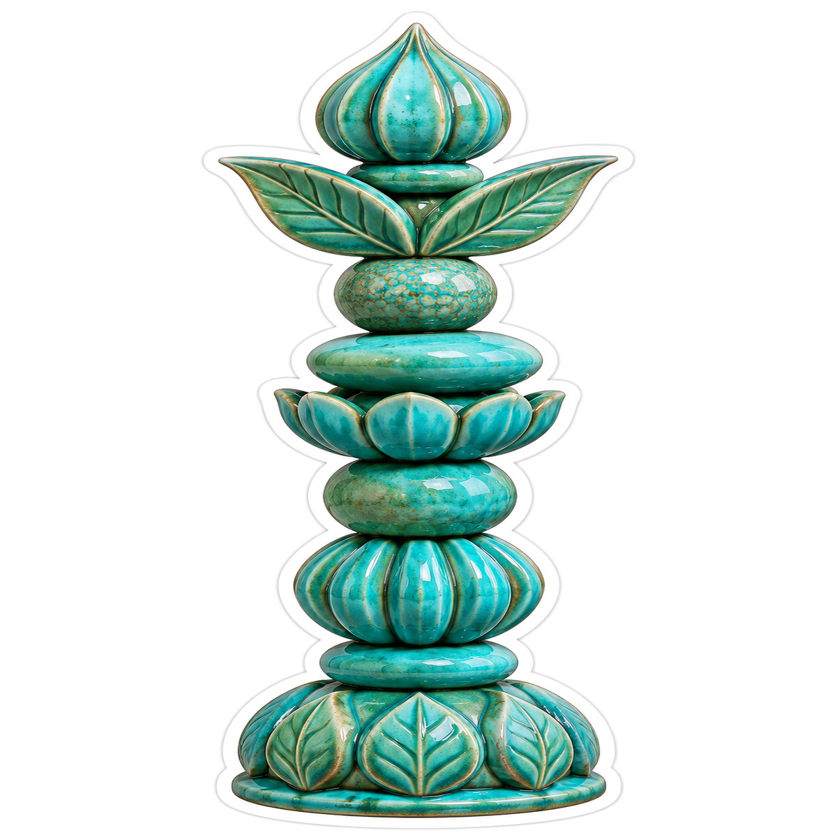 Teal Stacked Floral Ceramic Sculpture Art Vinyl Decal Stickers
