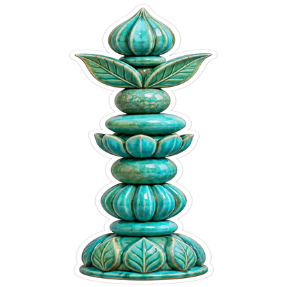 Teal Stacked Floral Ceramic Sculpture Art Vinyl Decal Stickers