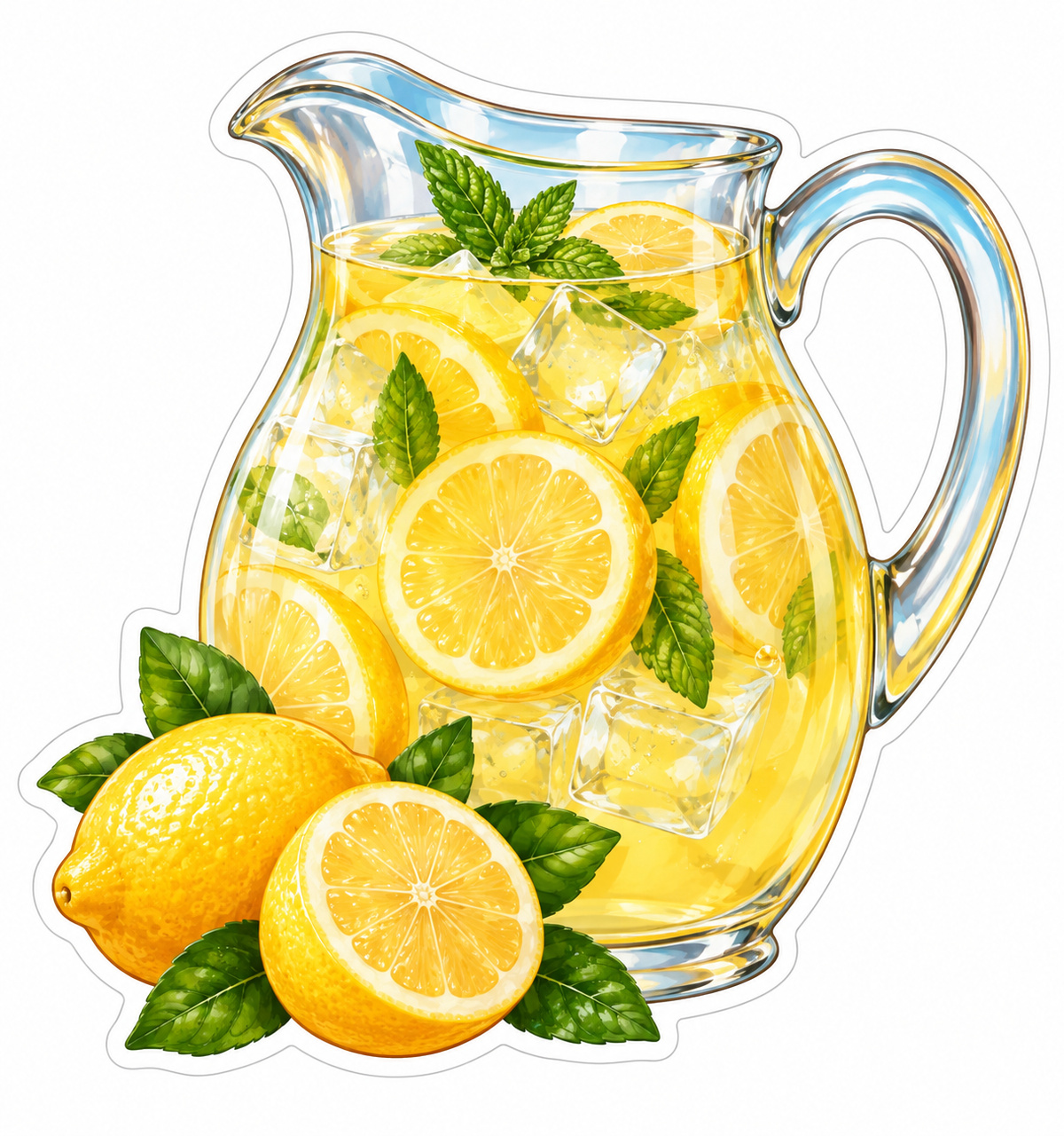 Lemon Mint Drink in Clear Glass Pitcher Vinyl Decal Stickers