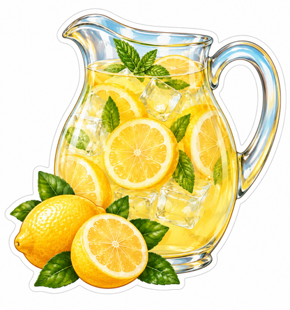 Lemon Mint Drink in Clear Glass Pitcher Vinyl Decal Stickers