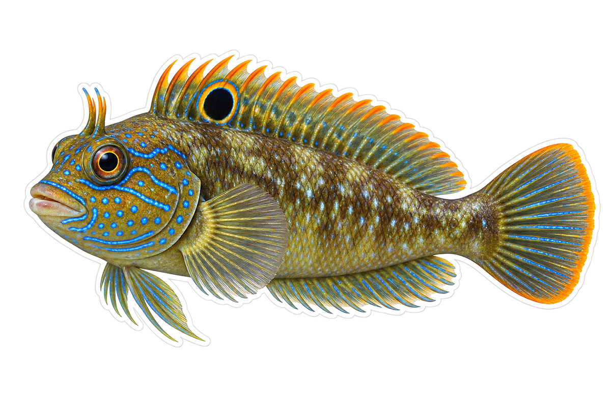 Peacock Blenny Blue Face Orange Fin Vinyl Decal Stickers