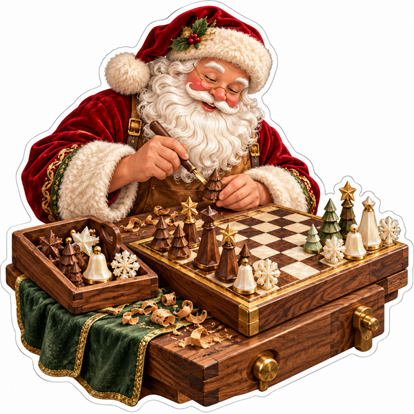 Santa Carving Winter Tree Chess Pieces Vinyl Decal Stickers
