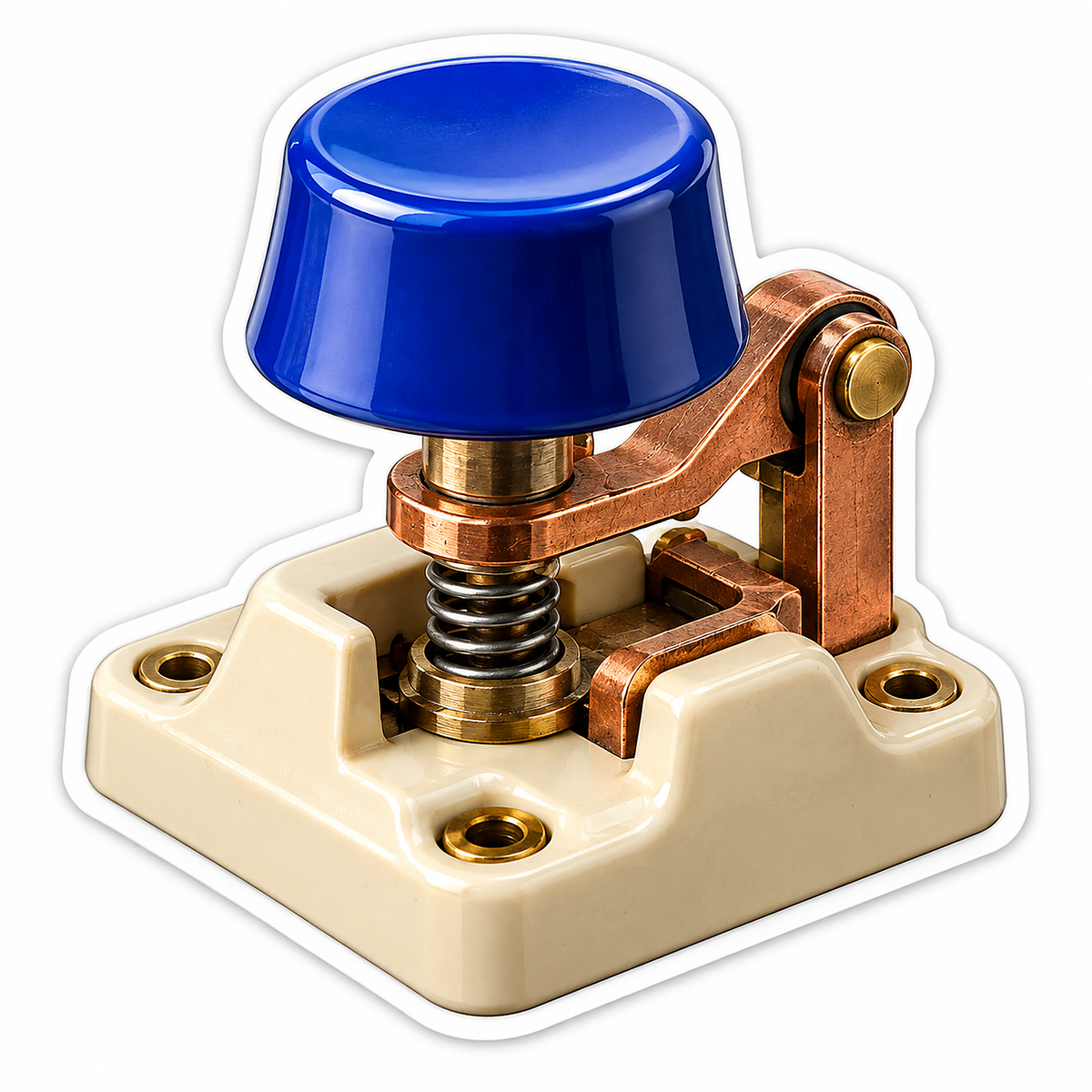 Blue Push Button with Copper Spring Contact Vinyl Decal Stickers