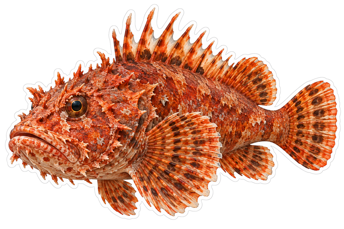 Orange Spiny Fish with Fringed Chin Art Vinyl Decal Stickers