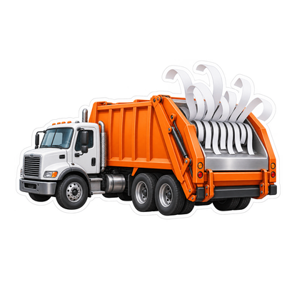 Orange Garbage Truck with Paper Shredder Art Vinyl Decal Stickers