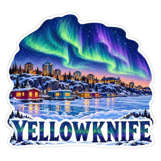 Yellowknife Aurora Lakeshore Travel Art Vinyl Decal Stickers