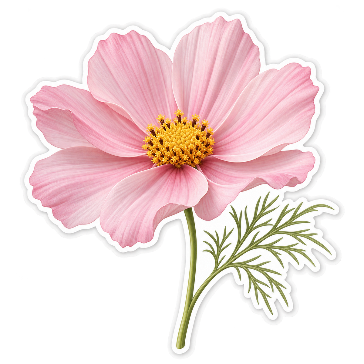 Pink Cosmos Flower with Leaves Art Vinyl Decal Stickers