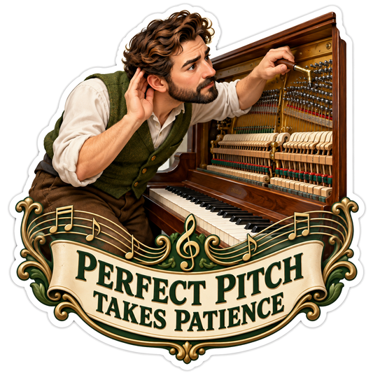 Man Listening while Tuning Upright Piano Vinyl Decal Stickers