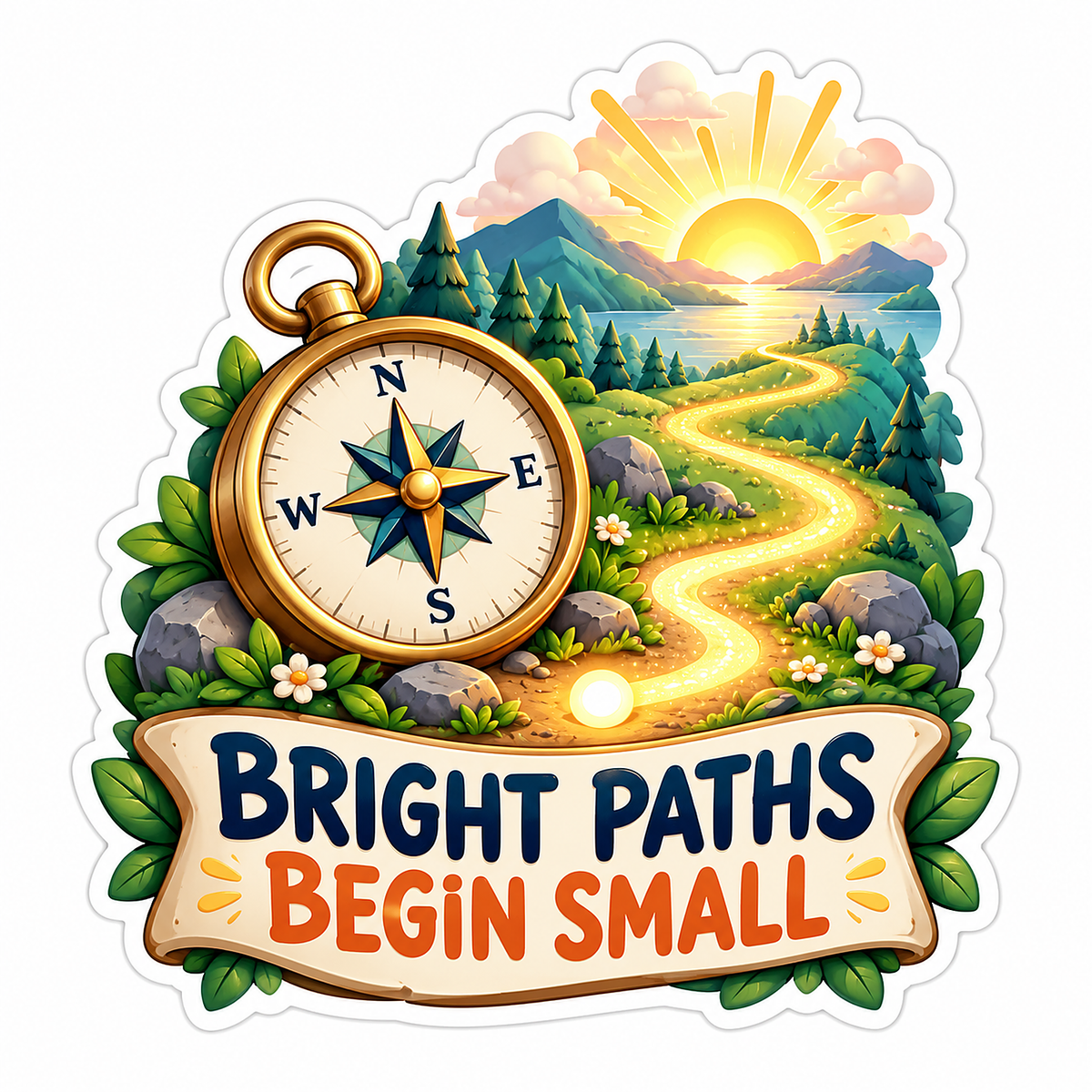 Sunrise Compass Bright Paths Quote Vinyl Decal Stickers