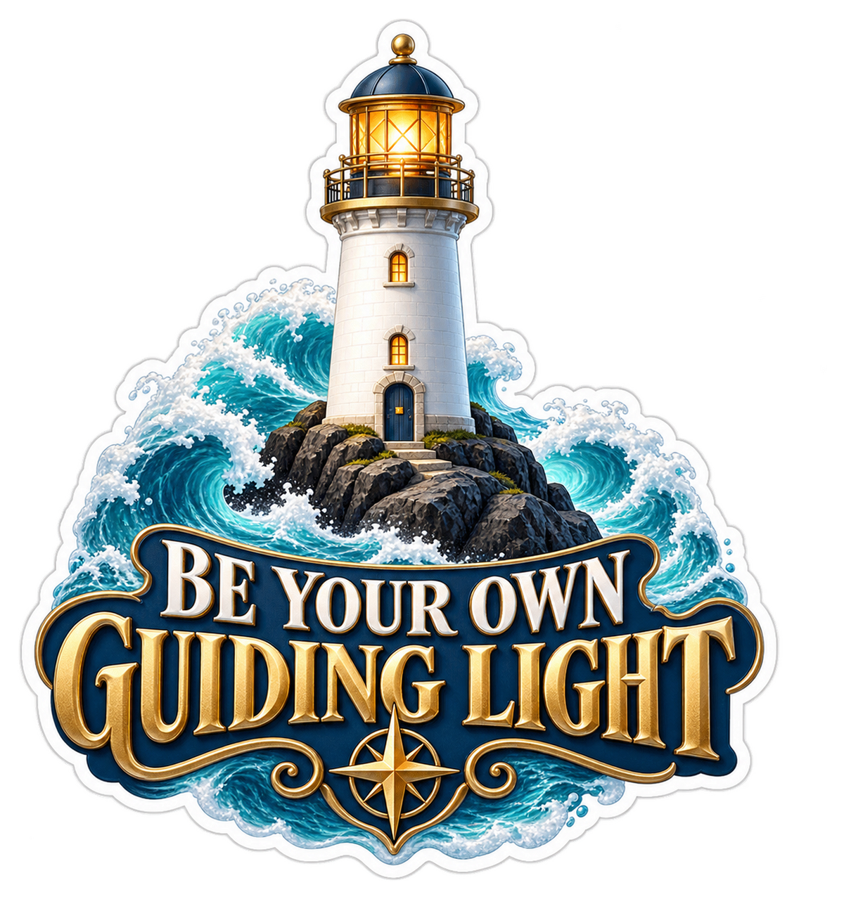 Lighthouse on Ocean Rocks Art Vinyl Decal Stickers