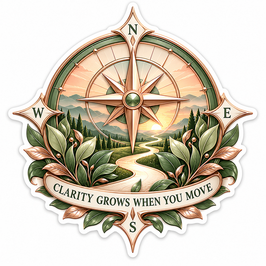 Rose Gold Compass Over Winding Forest Path Art Vinyl Decal Stickers