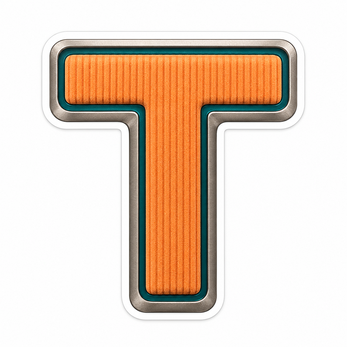 Orange Ribbed Letter T with Teal Trim Art Vinyl Decal Stickers