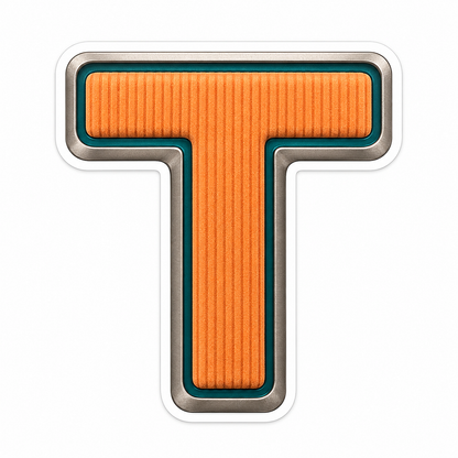 Orange Ribbed Letter T with Teal Trim Art Vinyl Decal Stickers