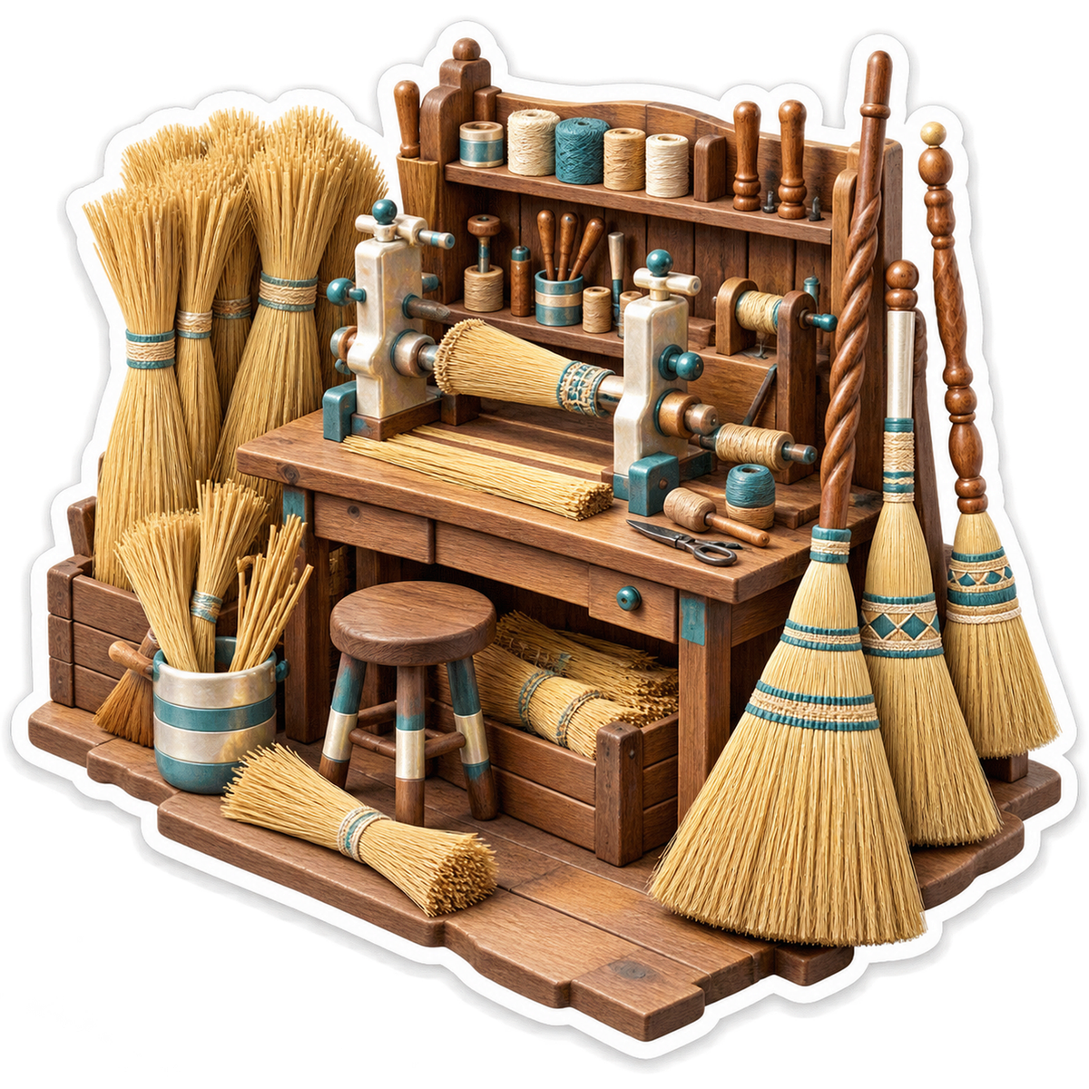 Straw Broom Workshop with Wooden Spindles Vinyl Decal Stickers