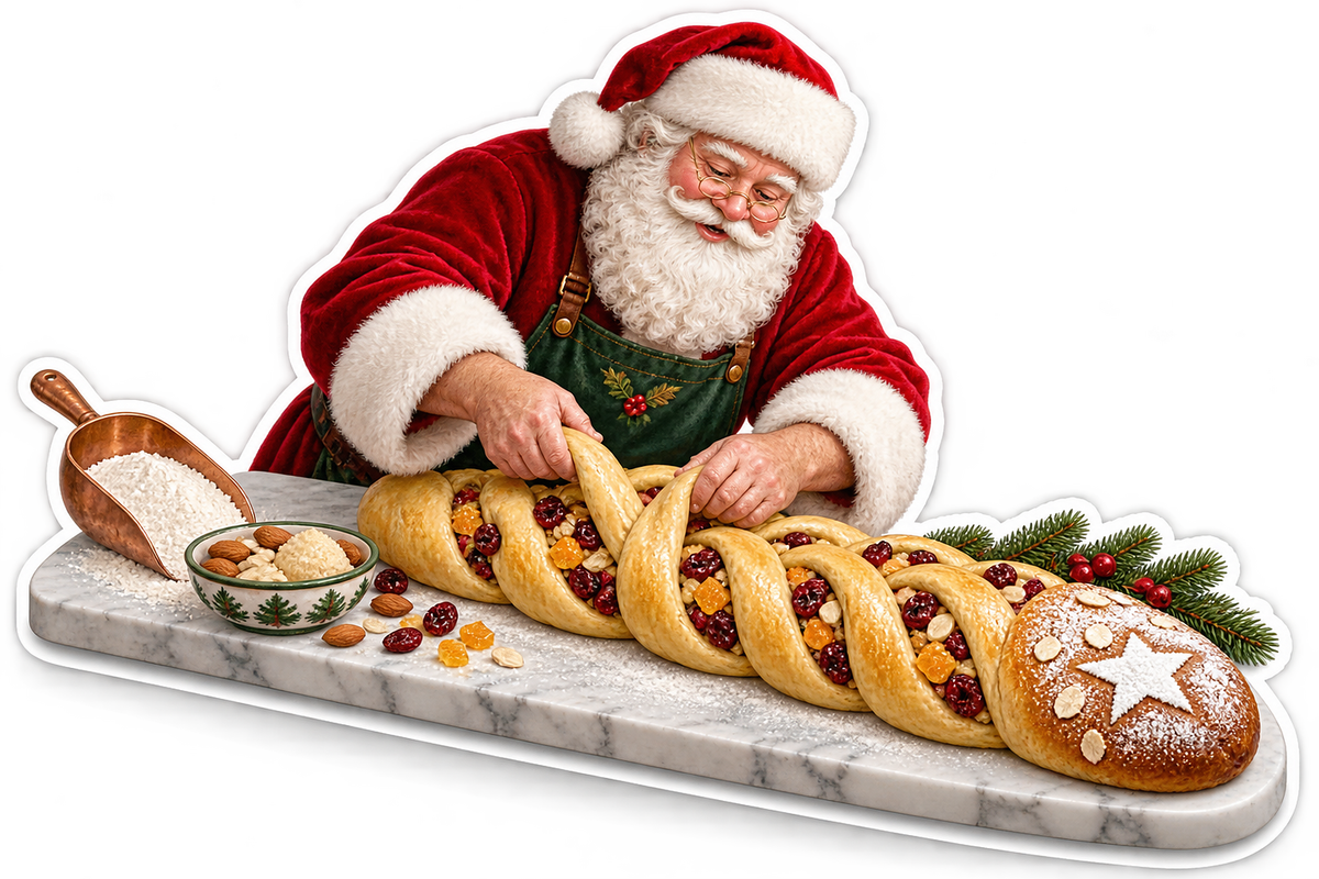 Santa Braiding Fruit Filled Bread Art Vinyl Decal Stickers