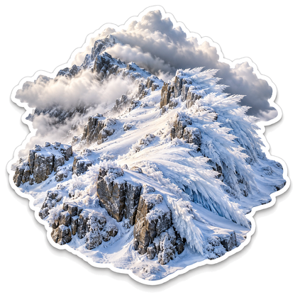 Frost Covered Mountain Ridge beneath Clouds Vinyl Decal Stickers
