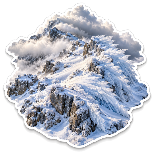 Frost Covered Mountain Ridge beneath Clouds Vinyl Decal Stickers