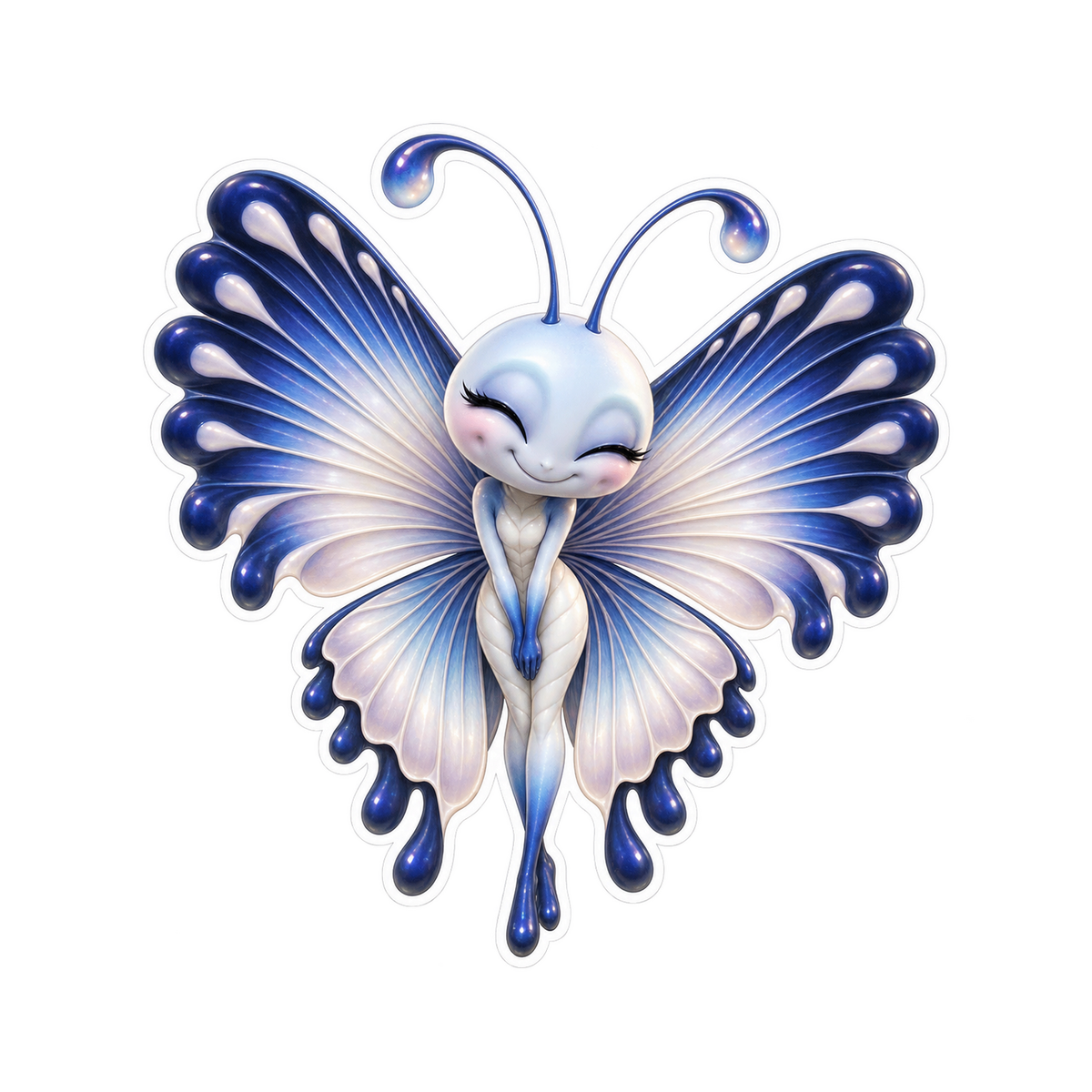 Blue Butterfly with Flowing Indigo Wings Art Vinyl Decal Stickers