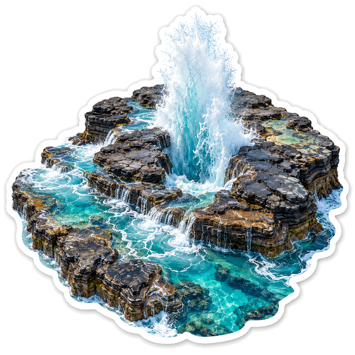 Ocean Spray Rising from Rocky Blowhole Vinyl Decal Stickers