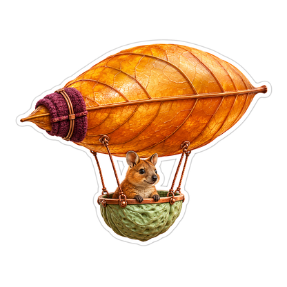 Tiny Mouse Orange Leaf Airship Cartoon Vinyl Decal Stickers