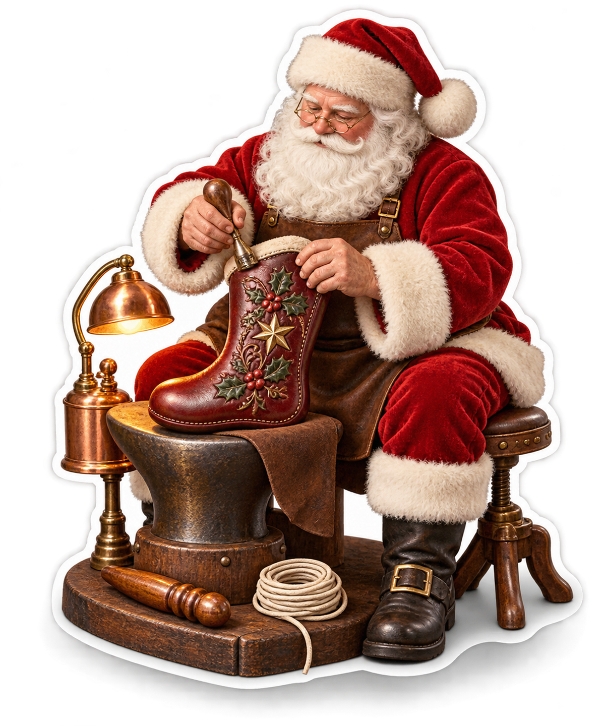 Santa Embossing Brown Leather Boot Art Vinyl Decal Stickers