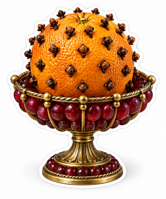 Clove Orange in Burgundy Jeweled Gold Bowl Vinyl Decal Stickers