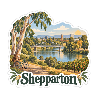Shepparton River and Bicycle Art Vinyl Decal Stickers
