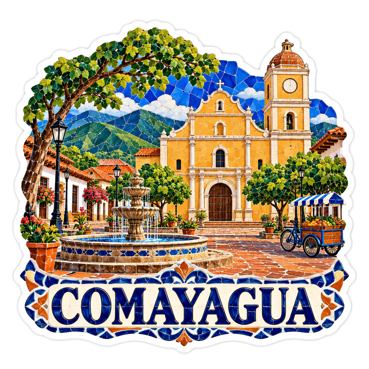 Comayagua Church Plaza Mosaic Fountain Art Vinyl Decal Stickers