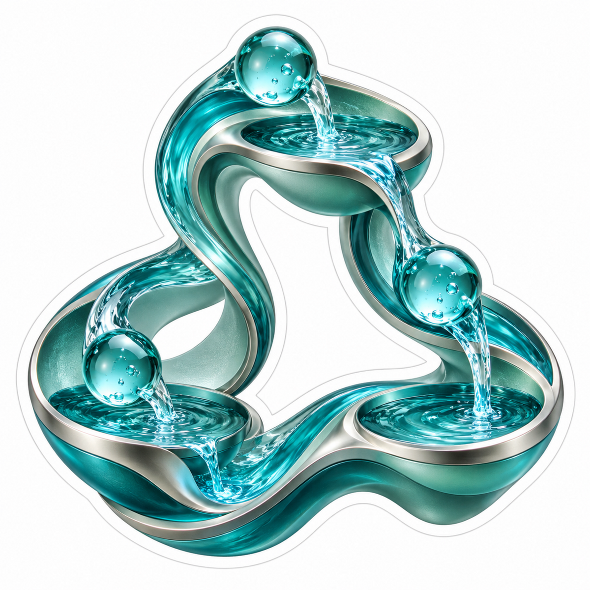 Flowing Teal Glass Loop with Three Spheres Vinyl Decal Stickers