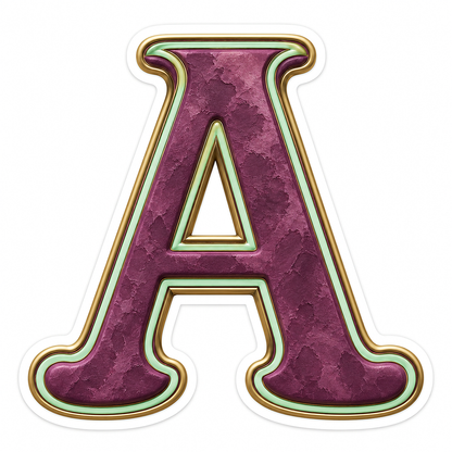Plum Letter A with Mint and Gold Trim Art Vinyl Decal Stickers