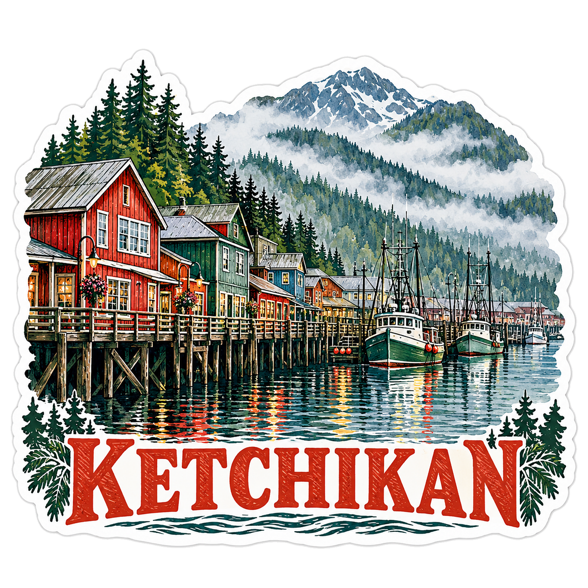 Ketchikan Misty Harbor Colorful Stilt Houses Vinyl Decal Stickers