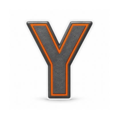 Graphite Letter Y with Orange Outline Art Vinyl Decal Stickers