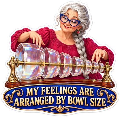 Woman Playing a Row of Spinning Glass Bowls Vinyl Decal Stickers