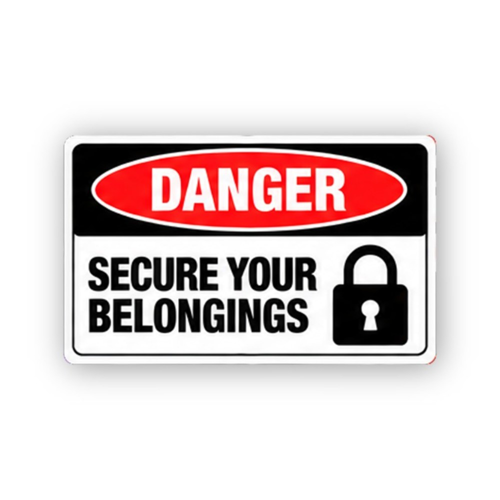 Red Secure Belongings Padlock Panel Vinyl Decal Stickers