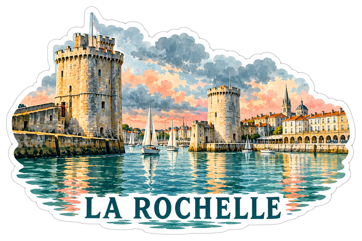 La Rochelle Harbor Towers and Sailboats Art Vinyl Decal Stickers