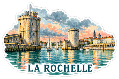 La Rochelle Harbor Towers and Sailboats Art Vinyl Decal Stickers