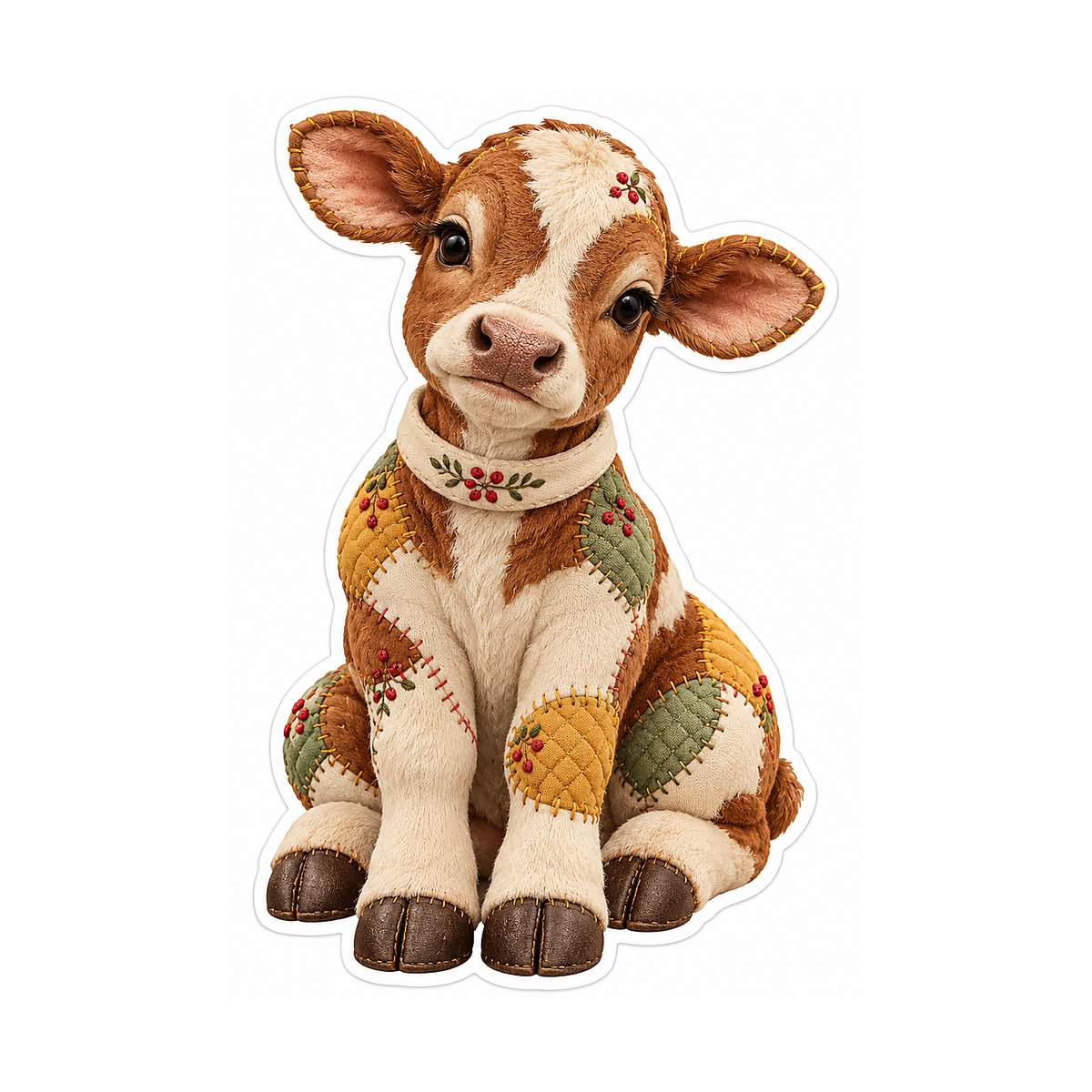 Seated Patchwork Calf with Floral Scarf Vinyl Decal Stickers