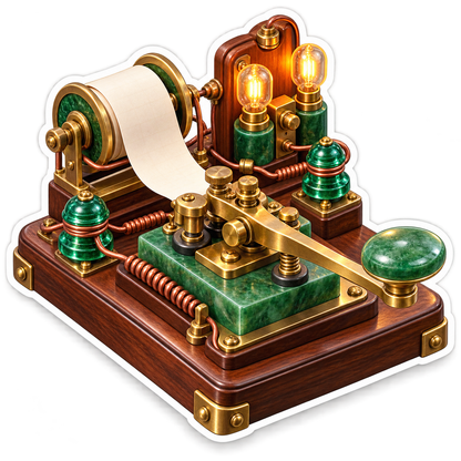Golden Telegraph Key with Green Glass Coils Vinyl Decal Stickers