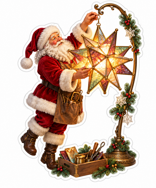 Santa Hanging Glowing Amber Star Lantern Vinyl Decal Stickers