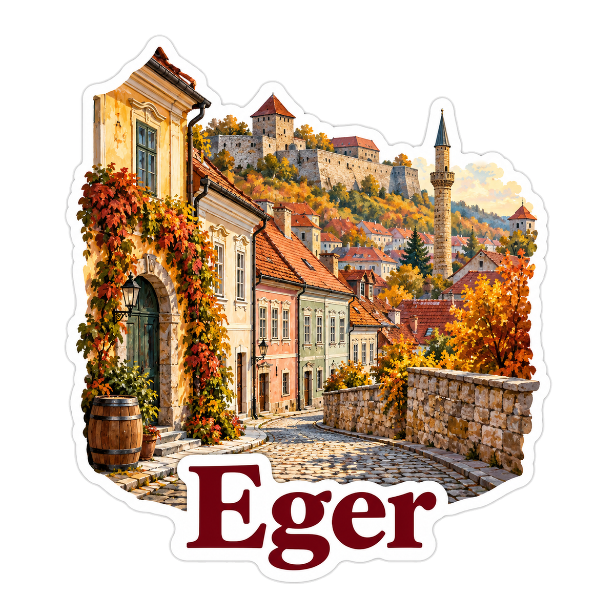 Eger Autumn Cobblestone Lane and Castle Vinyl Decal Stickers