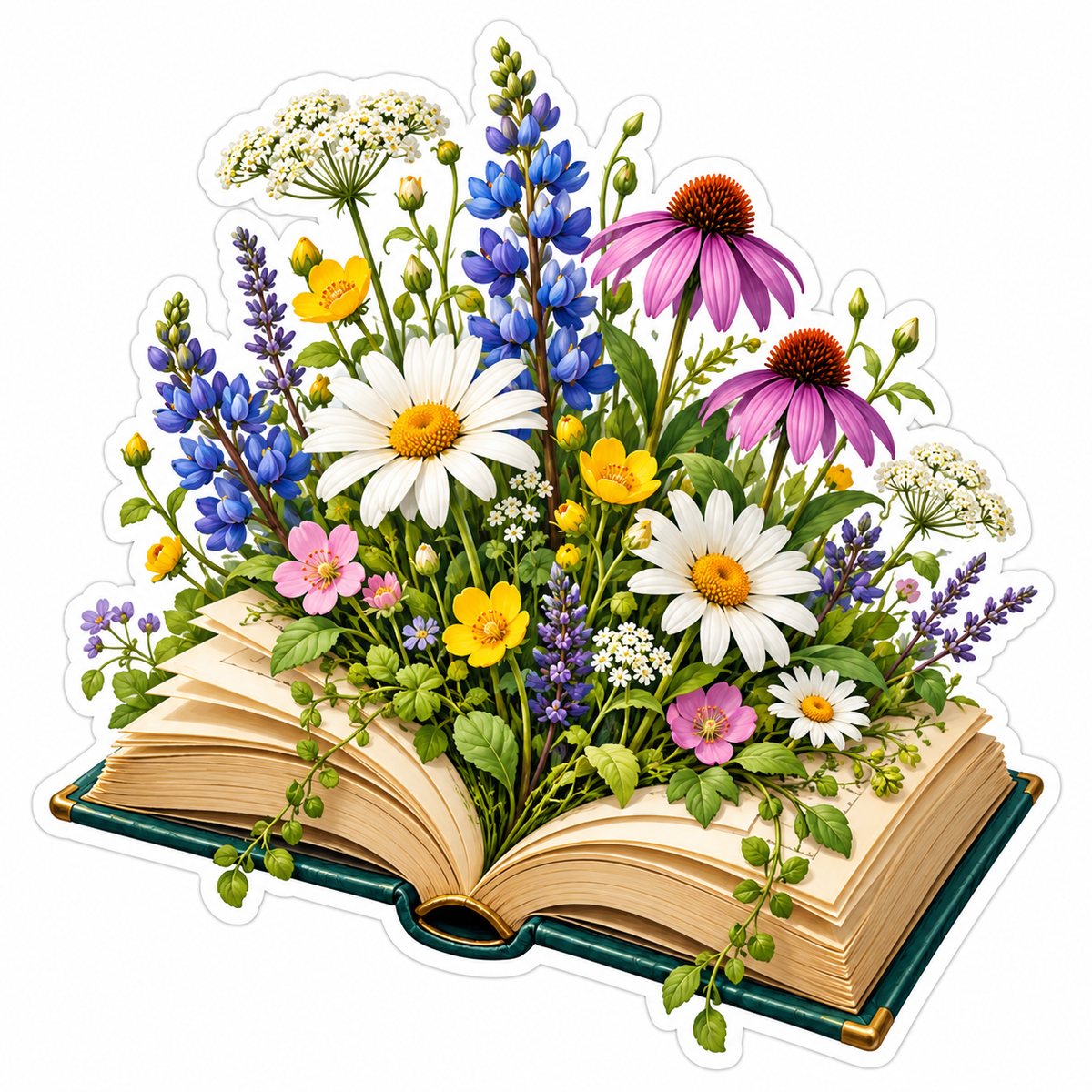 Wildflower Garden Growing from Open Book Vinyl Decal Stickers