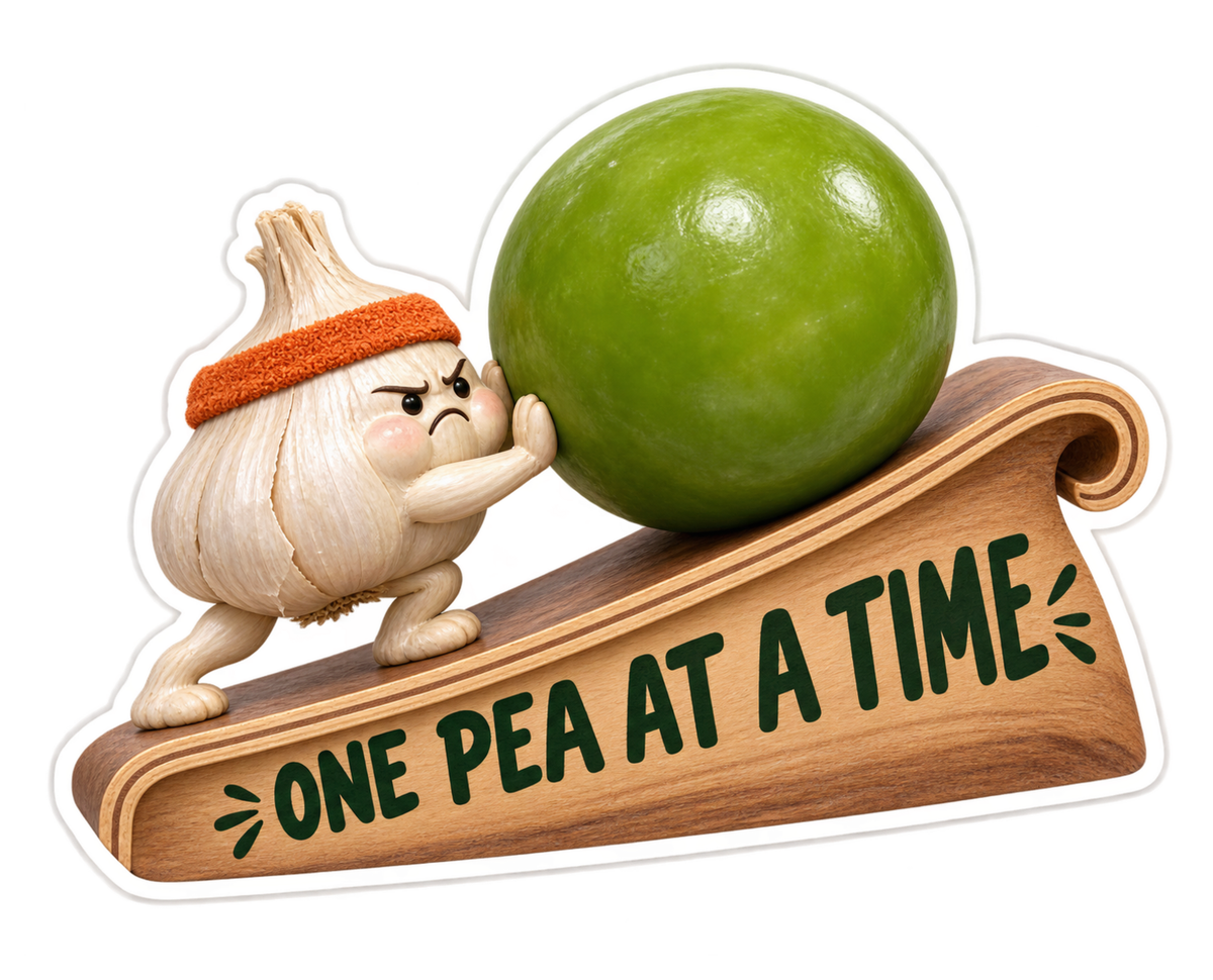 Garlic Character Pushing Giant Green Pea Art Vinyl Decal Stickers