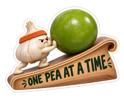 Garlic Character Pushing Giant Green Pea Art Vinyl Decal Stickers