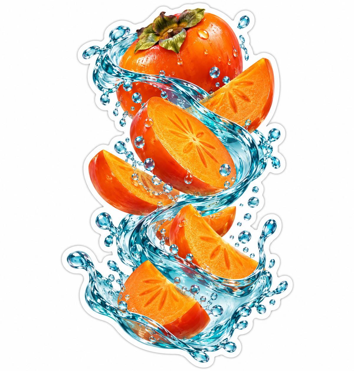Orange Persimmon Slices Spiraling Water Vinyl Decal Stickers