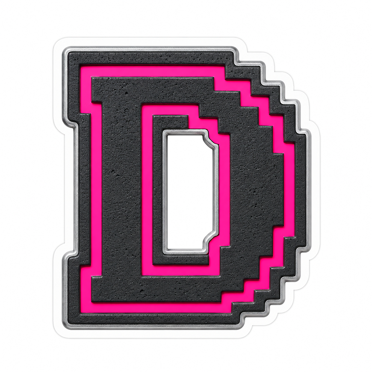Charcoal Pixel Letter D with Pink Line Art Vinyl Decal Stickers