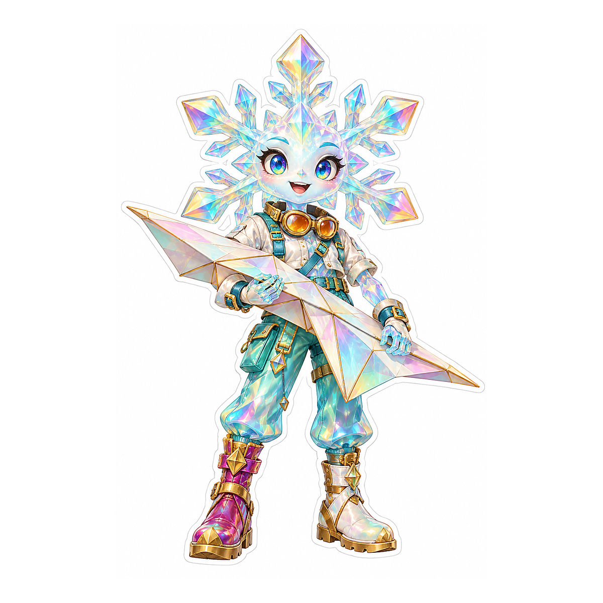 Iridescent Snowflake Figure with Paper Plane Art Vinyl Decal Stickers