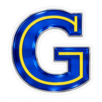 Sapphire Blue Letter G with Yellow Inlay Vinyl Decal Stickers