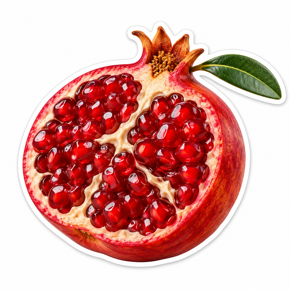 Open Pomegranate with Ruby Seeds and Leaf Vinyl Decal Stickers