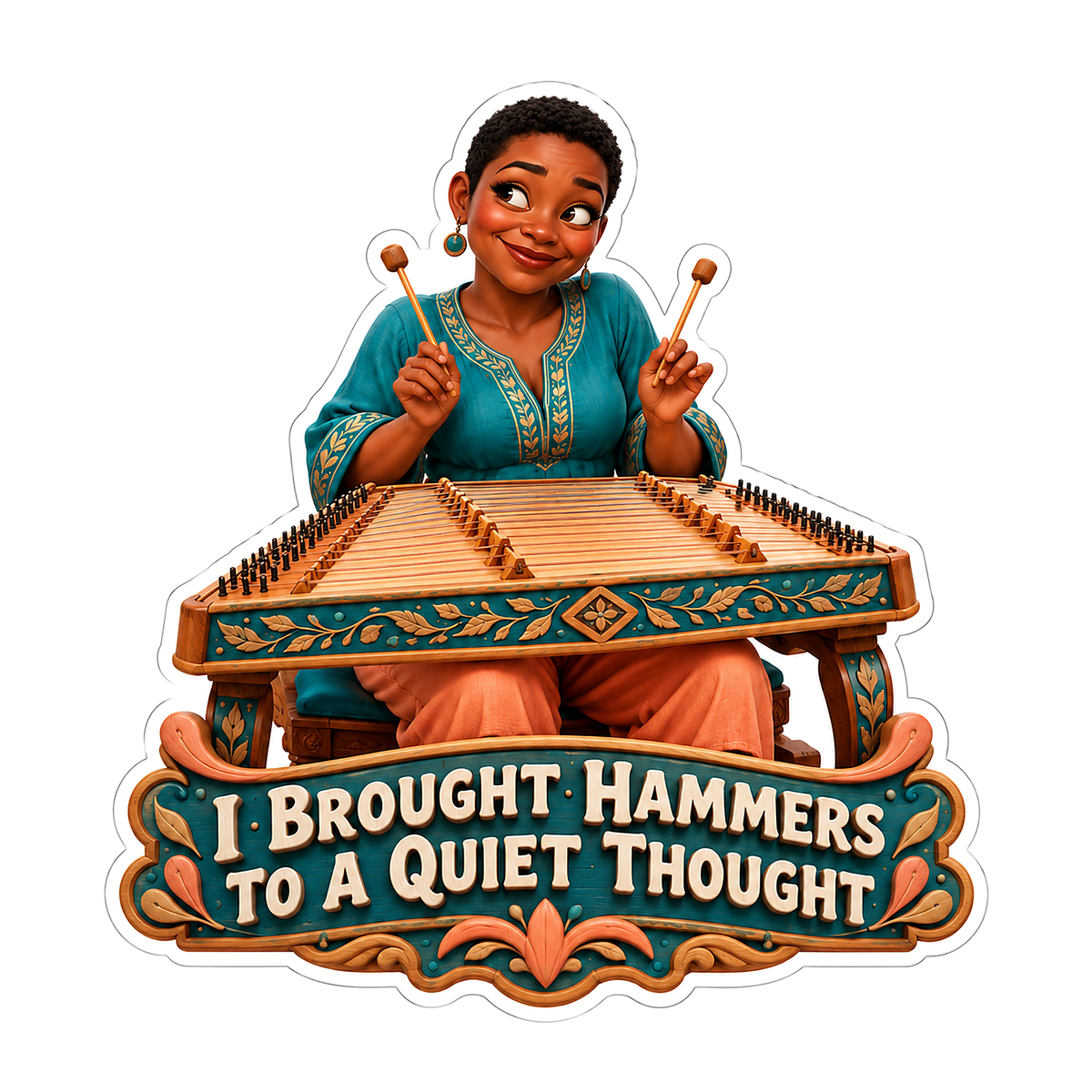 Seated Woman Playing Hammered Dulcimer Vinyl Decal Stickers